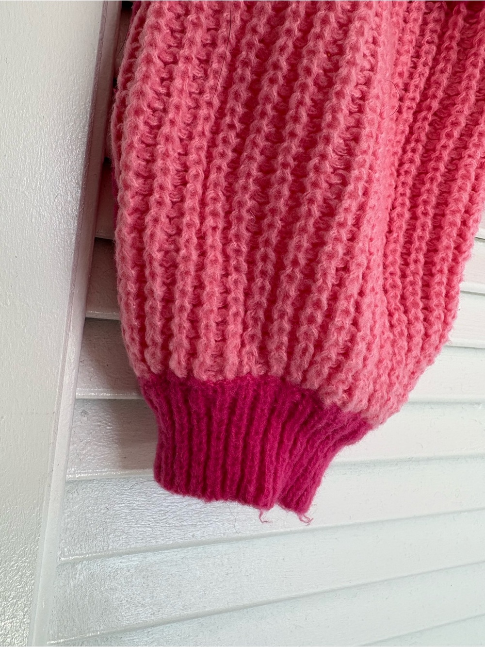 Pink Colorblock Chunky Knit Cropped Cardigan Sweater Size L Coquette Balletcore - Picture 8 of 11